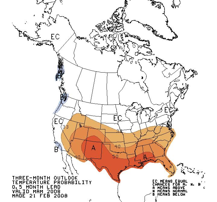 Data source: NOAA-CPC 2-13-08 9 This graph shows the CPC s long-range temperature forecast for March thru May period.