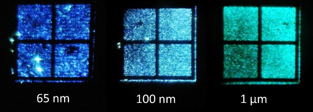nanopillars were 510 nm and 478 nm, respectively. Together with the CCD images, multiple color emission from a single LED chip was demonstrated. Figure 3-4.