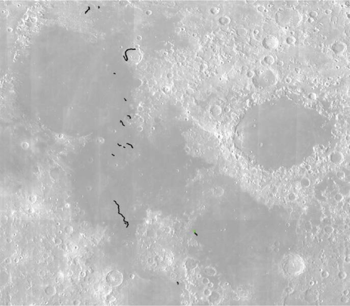 west. Prominent SRs observed in Imbrium basin include Rima Plato, Vallis Alpes, and Rima Hadley in the north and east, and Rimae Euler, Brayley, Diophantus, and Delisle in the southwest.