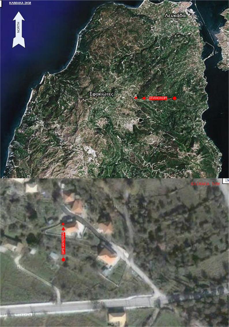 Satellite images of north Lefkada showing the location