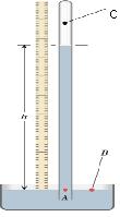 13. A mercury barometer is used to measure the atmospheric pressure as shown in the figure to the right. What is the absolute pressure at point C shown in the diagram? a. 0 b. 76 cm. Hg c. 760 mm.