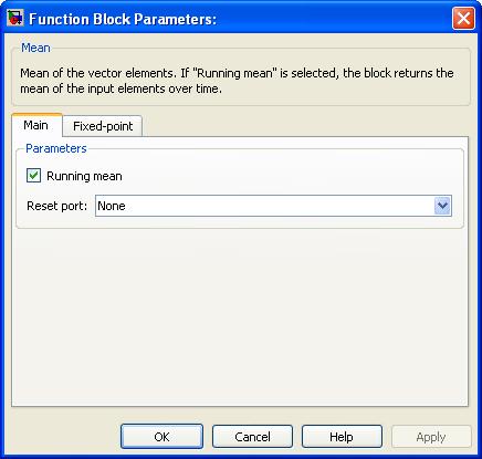The parameter of the Mean block can be set for running mean or an average over the simulation
