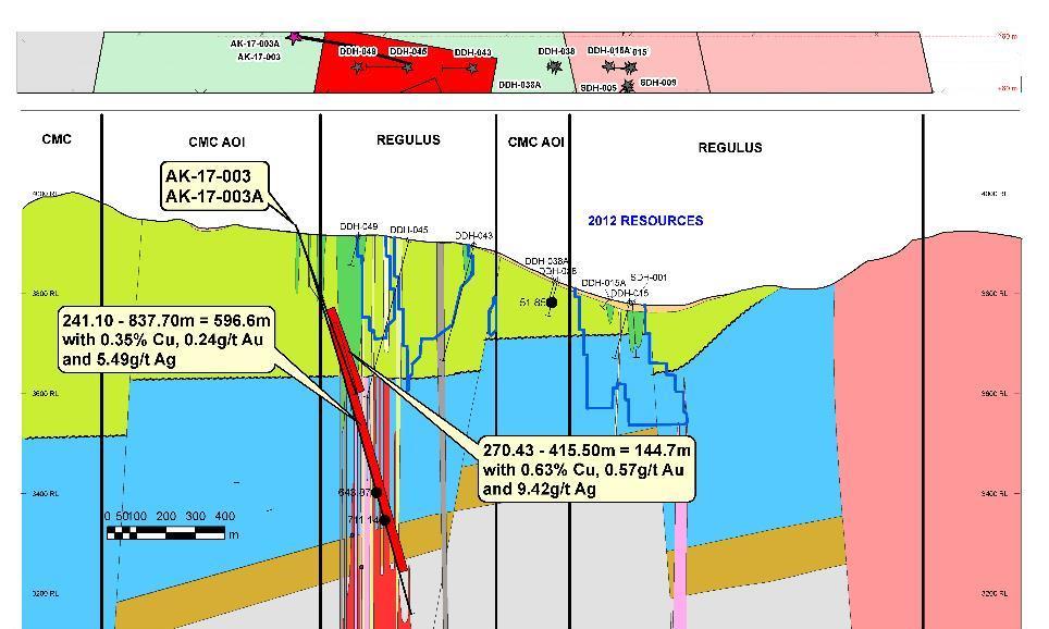2017 DRILL RESULTS Approximate Resource Outline On Regulus Claims 1050NW
