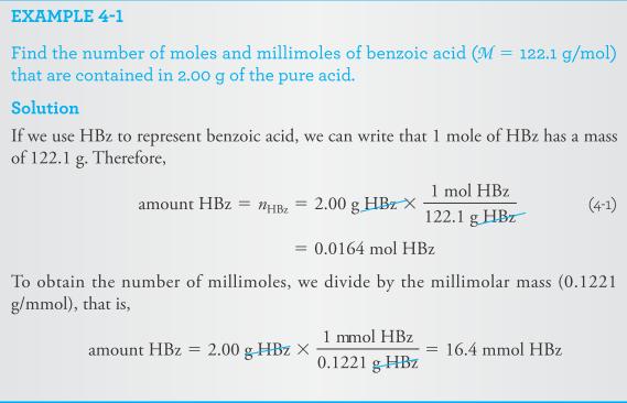 4A-4 The Millimole 1 millimole = 1/1000 of a mole 1 millimolar mass (mm) = 1/1000 of the molar mass.