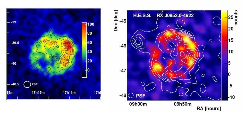 H.E.S.S. Highlights 101 Figure 5. Supernova remnants RX J1713.7-3946 (left) and RX J0852.0-4622 ( Vela Junior, right).