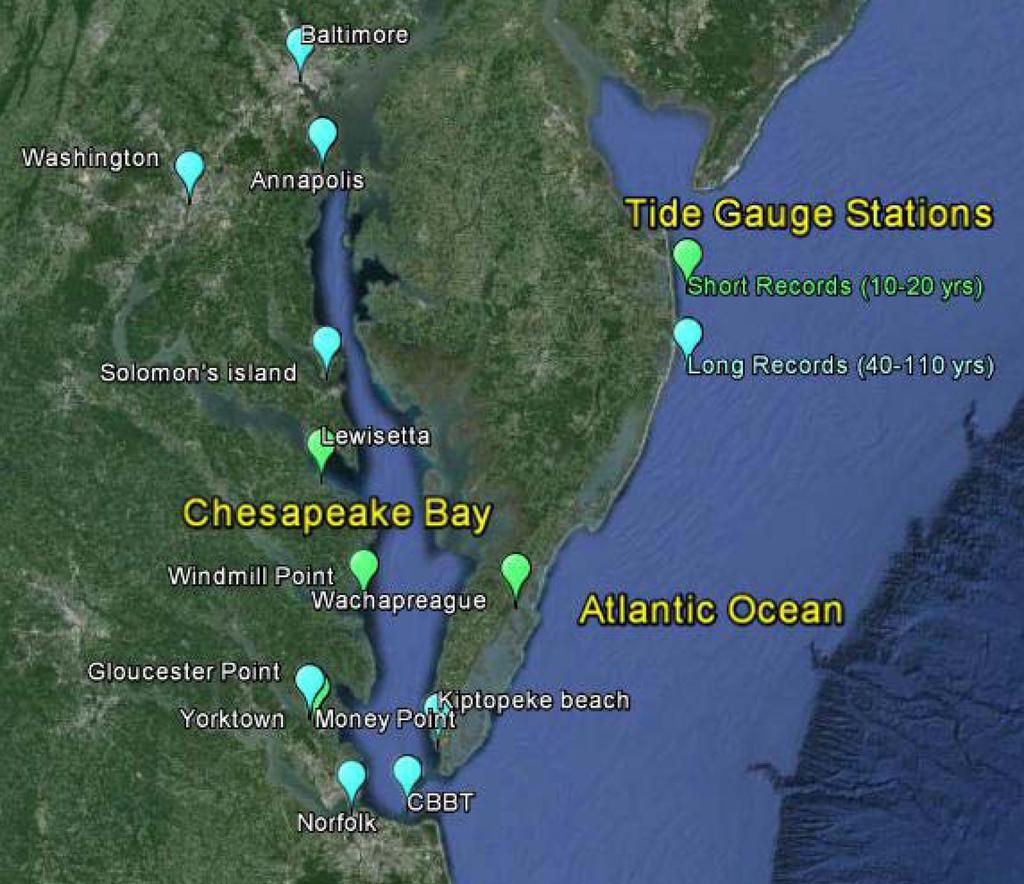 Rates of sea level rise (SLR) around the Chesapeake Bay What are the past