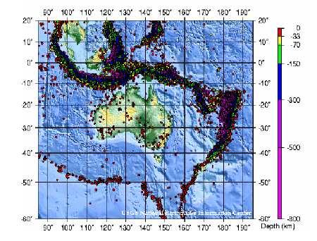 33 Figure 8.5.1: Seismicity Australia, Indonesia and New Zealand 1977 1997 (Canterford et al.