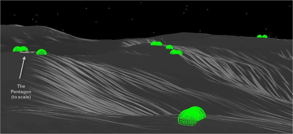 Figure 23. STK visualization of the Pareto-optimal locations for the +1 m Access condition (Set #2). The camera in this image is positioned above Shackleton Crater. Points #15-22 are excluded. D.