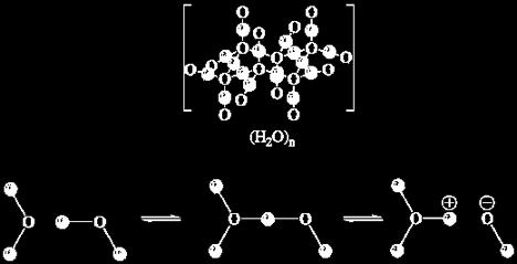 We typically abbreviate the cation part as H + (aq) and the anion part as HO - (aq) with the realization that the solvated proton and solvated hydroxide anion are complexes and