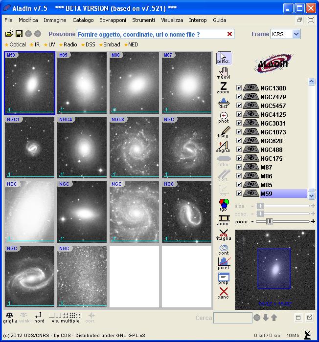 The astronomer s opinion Fig. 7: The 14 galaxies loaded in the Aladin window. Unzip the file (you get the file hubble_*.aj) and open Aladin. From the menu File -> Open local file load the file.