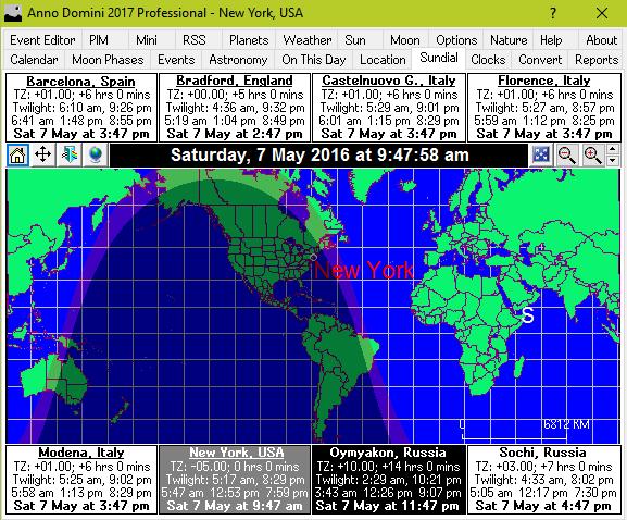 Anno Domini 2018 View a projection of the world highlighting areas of sunlight and darkness which is automatically updated every