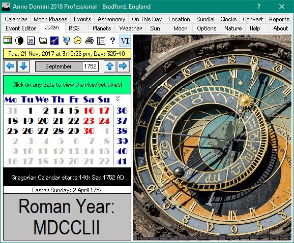 Anno Domini Professional 2018 View calendars prior to the Gregorian Calendar change.