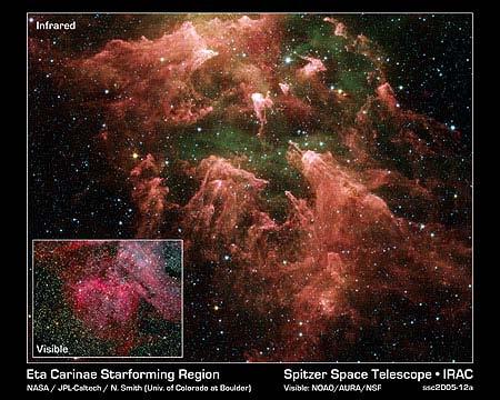 The brilliant supermassive star, Eta Carinae is too bright to be observed by infrared telescopes.