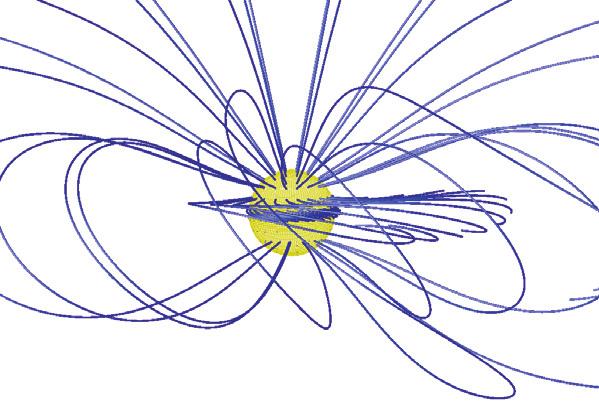 On the left: the stationary wind, in the middle: just before the flux rope is formed, right: propagation of the flux rope. Fig. 3.