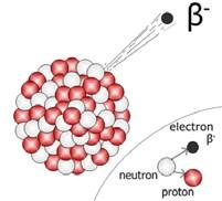 Beta radiation : ( e ) is a negatively charged particle that leaves the nucleus. Can penetrate through several millimeters of matter Gamma Rays: ( ) are high energy photons.