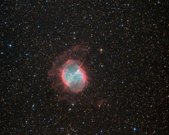 40 2 The Messier Objects Fig. 2.27 Photo of M27; 51 15 min H-alpha, 12 10 min red, 4 10 min green, 3 10 min blue exposures with Apogee U16M camera, Planewave 12.5 f/8 telescope on Paramount ME mount.