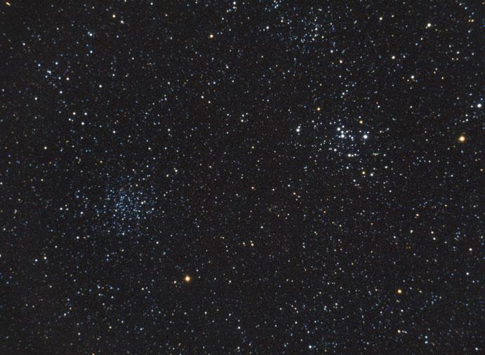 64 2 The Messier Objects Fig. 2.46 Photo of M46 ( left ) and M47 ( right ); 9 min exposure on 120 format Kodak Ektachrome 400, 6 f/4.5 Newtonian telescope.
