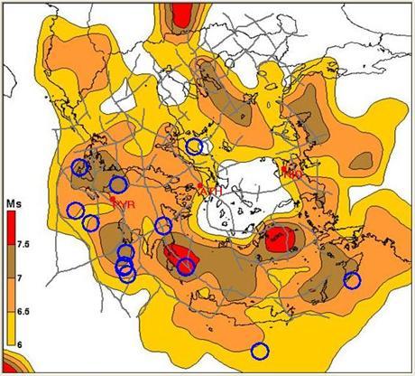 seismic potential map seismic energy charged areas (Thanassoulas 2008, 2008a, 2008b).