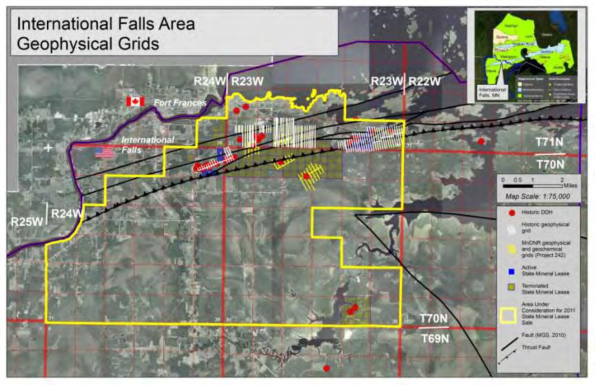 A number of geophysical surveys were completed during historic exploration under terminated State mineral leases.