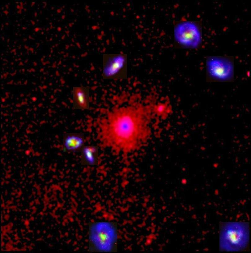 Galaxies in the Local Universe Figure 4.5 Color composite images of nine Virgo cluster galaxies (CO in green, HI in blue, and optical, inside individual galaxy images, in red).