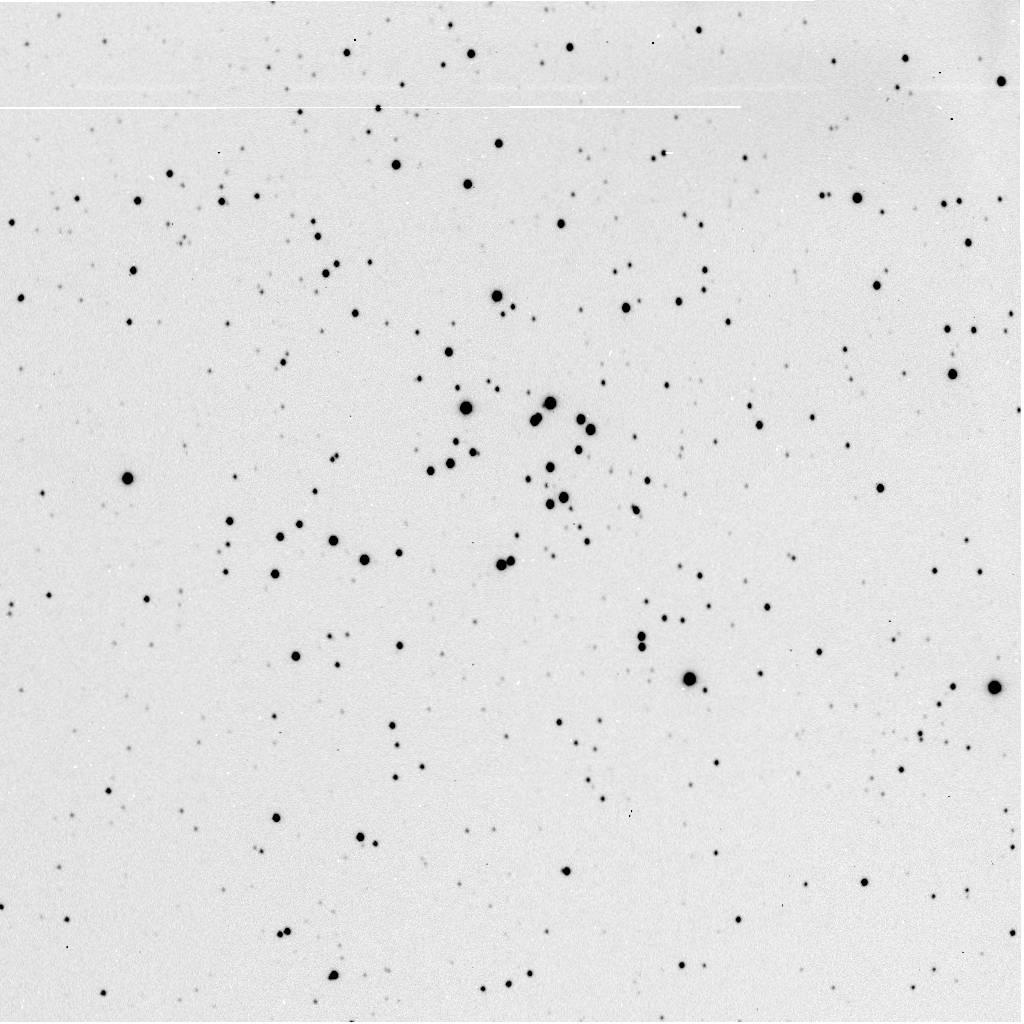 Image 1: An image of the stacked data of the cluster in the B filter is shown above.