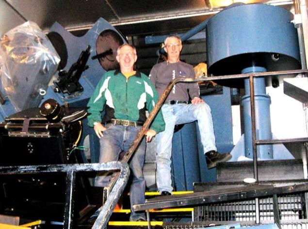 Figure 20. Wayne Green and John Kenney at the top, slit end of the spectrograph (left).