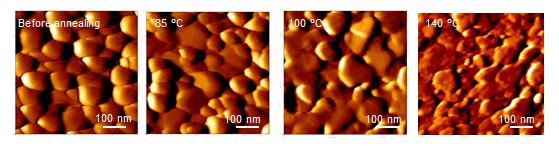 53 3.3.5 High Resolution Study of Perovskite Thin Film with AFM To investigate the surface features in high resolution, we used AFM to gain surface information that explained the annealing process