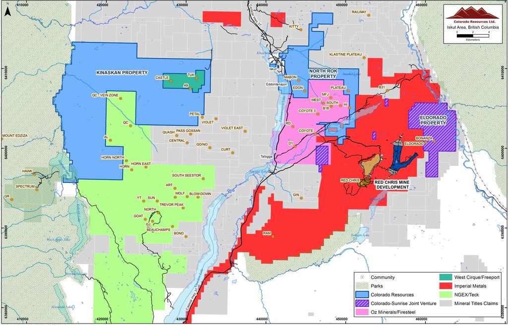ISKUT AREA MAP, BC Size of Properties in Iskut Area, BC Imperial Metals Castle Property West Cirque/Freeport JV 22,947 ha (excludes power line) 19,550 ha (excludes Bowser Teck/NGEX Basin Sediments)