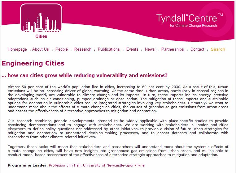 You can find more about the Tyndall Cities Project on the Tyndall Web site http://www.tyndall.ac.