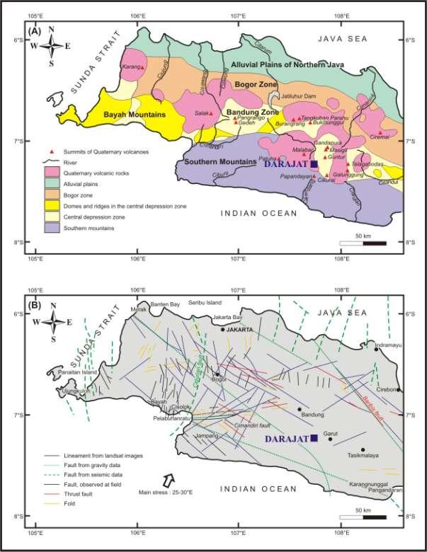 Chapter 2. GEOLOGICAL SETTING Figure 2.1. Physiography and geology structure of West Java, Indonesia. Mercator projection. (A) Physiographic zones, modified from van Bemmelen (1949).