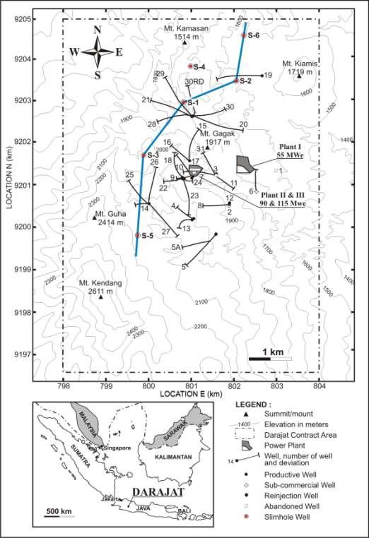 Chapter 3. DARAJAT GEOTHERMAL SYSTEM Figure 3.1. Map of Darajat contract area showing locations of wells, slimholes and power plants.