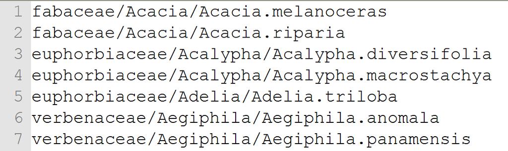 The input Data format for Phylomatic APG Family Genus