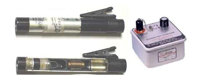B. thermoluminescent dosimeter; crystal C. thermoluminescent dosimeter; wire D. direct reading dosimeter; wire ELO 2.