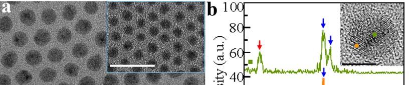 Figure 3.7 Precise and tunable control of Ag 2 Se@Ag nanostructure. a, Large scale TEM image of Ag 2 Se@Ag with three monolayers of Ag shell and core size of 4.8 ± 0.2 nm (Inset).
