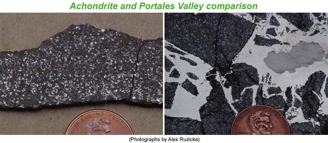 5 of 10 Bright regions in these meteorites are mainly metallic; dark areas are mainly silicates. Note that the textures of the two meteorites are completely different.