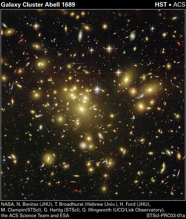 Hubble Discovers a New View of The Cosmos 2.2 billion light-years away The gravity of the cluster's trillion stars acts as a 2-million-lightyear wide "lens" in space.