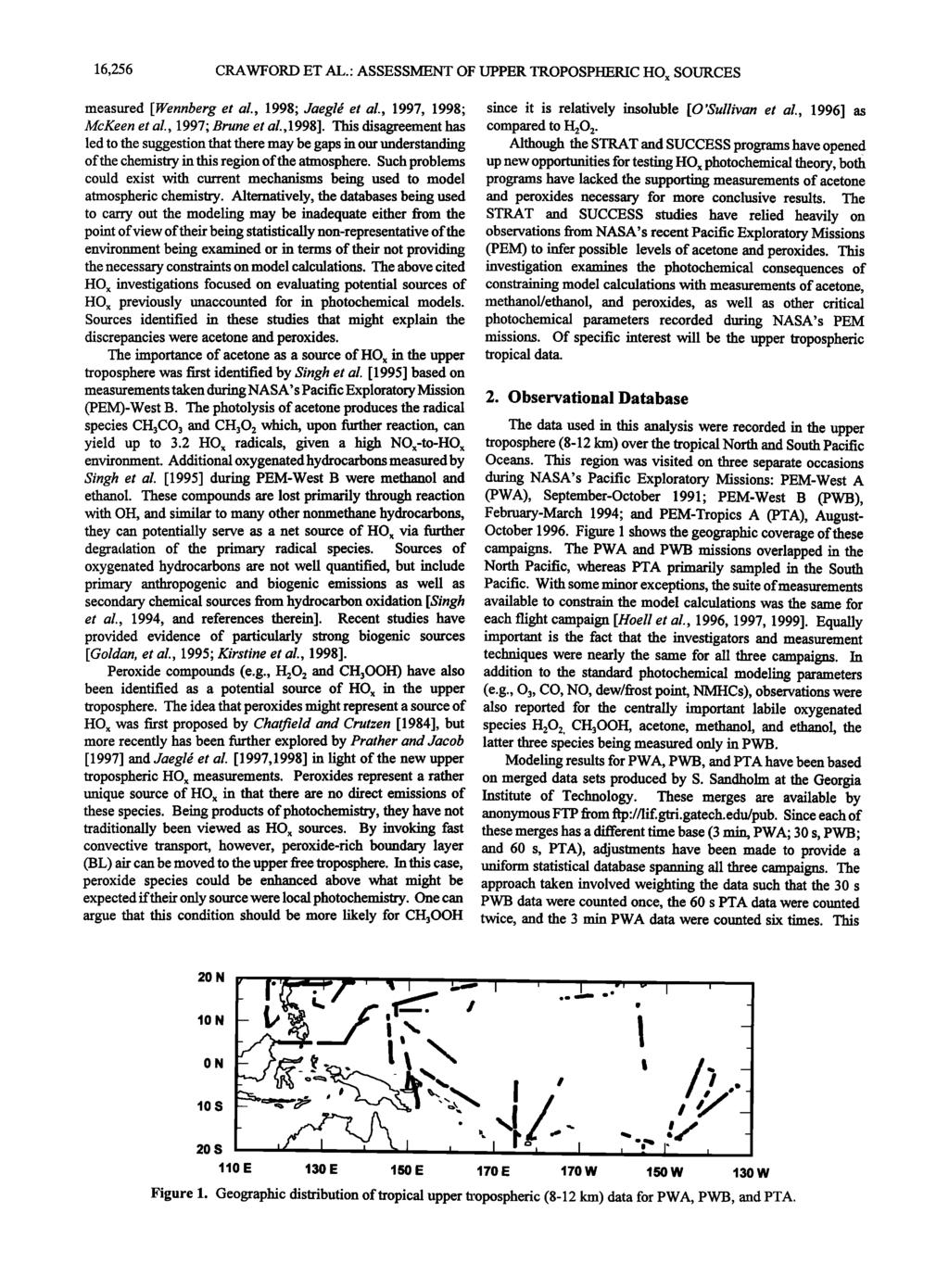 16,256 CRAWFORD ET AL.: ASSESSMENT OF UPPER TROPOSPHERIC HOx SOURCES mesure [Wennberg et l., 1998; Jegl et L, 1997, 1998; MKeen et l., 1997; Brune et 1.,1998].