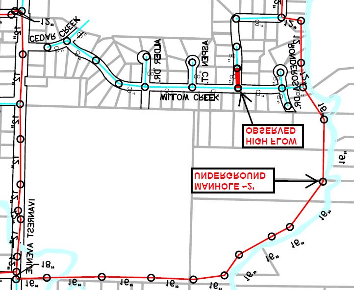 Sanitary Sewer Flow Monitoring Study City of Grandville BASSWOOD DR. Figure 18: Cross Country Sewer and Willow Creek Neighborhood. High flow observed along highlighted line in Basswood Drive.