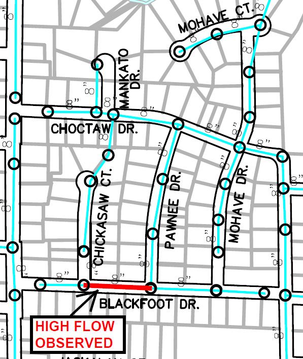 Sanitary Sewer Flow Monitoring Study City of Grandville Figure 19: Choctaw Drive 8 Neighborhood. High flow observed along highlighted line in Blackfoot Drive.