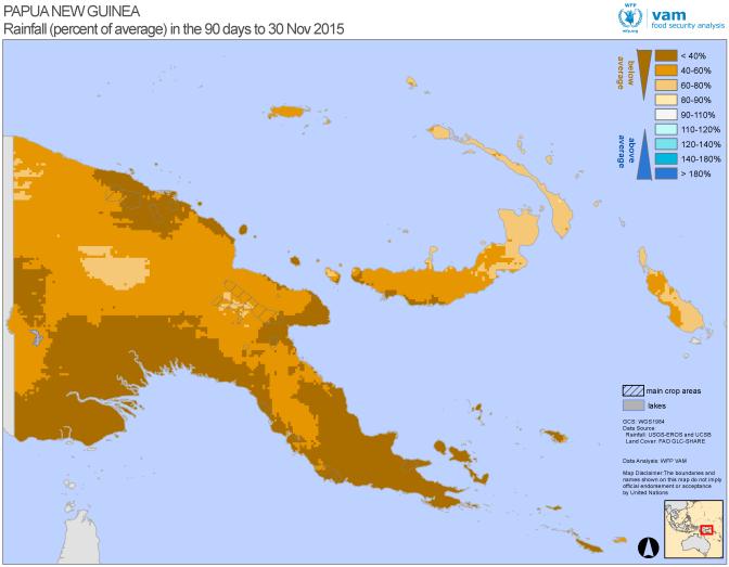 Asia - Pacific: Dryness across the Pacific Poor rainfall across the Philippines, Indonesia and the Pacific September-November 2015 rainfall as a percent of average for PNG.