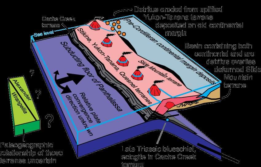 Tectonic setting at time of porphyry emplacement Triassic Collapse of the back-arc Slide Mountains Ocean, and initial interaction of marine arc with