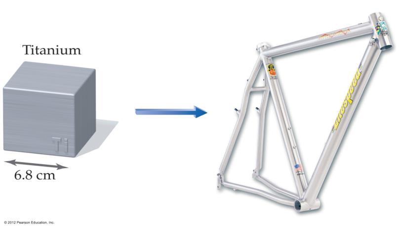C h 2 : M e a s u r e m e n t s a n d P r o b l e m S o l v i n g P a g e 6 Try this: A titanium bicycle frame contains the same amount of titanium as a titanium cube measuring 6.8 cm on a side.