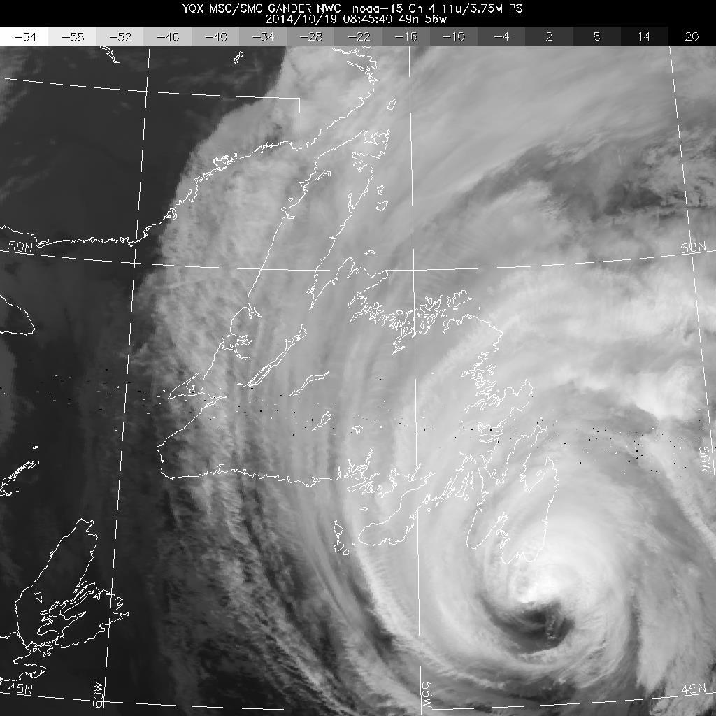 Satellite Image of Gonzalo Near Its Closest Approach to Newfoundland Storm and Synoptic History Hurricane Gonzalo formed from a tropical wave in the Atlantic east of the Caribbean Sea on October 12