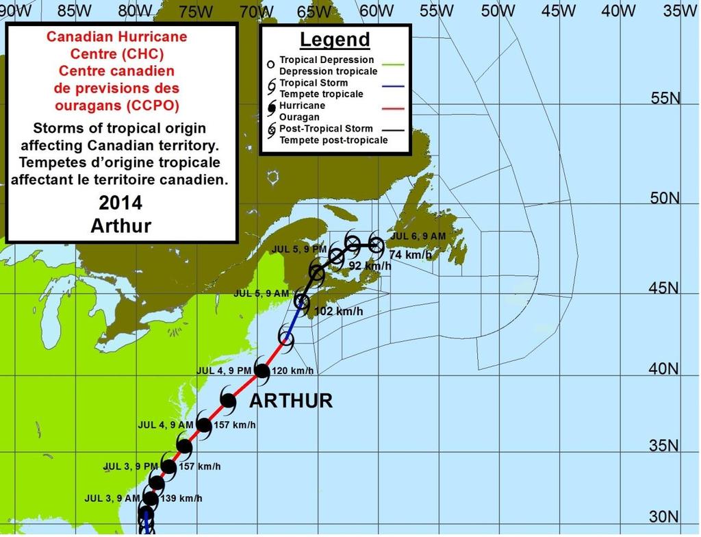 The following is a summary of the four events of tropical origin that affected Canadian territory in 2014.