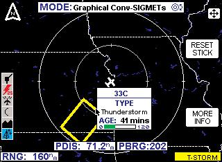 Normal Operation 3. To view a specific Convective SIGMET, move the joystick in the desired direction and place the pointer on the desired Convective SIGMET border (see Figure 69).