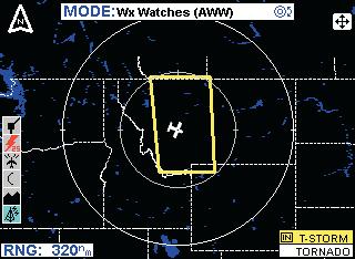 Normal Operation GRAPHICAL ALERT WEATHER WATCHES PAGE (AWW) (VDL ONLY) The following illustration describes the Graphical Alert Weather Watches (AWW) display.