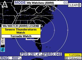 Press the MORE INFO Softkey to display the Text Alert Weather Watch Page for the displayed location as in Figure 76.