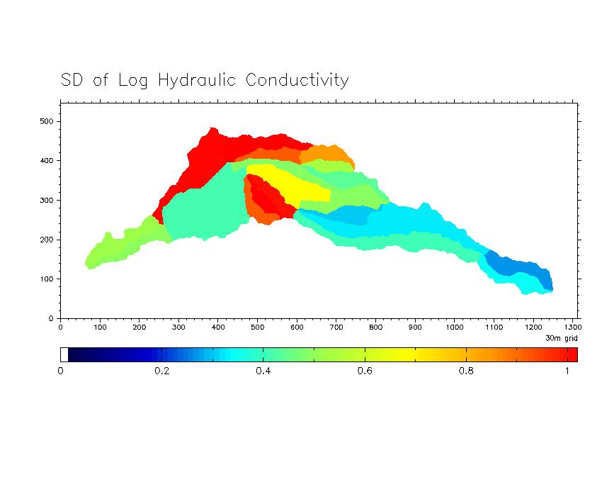 Figure 2.15 Standard deviation of log hydraulic conductivity for Camp Creek.