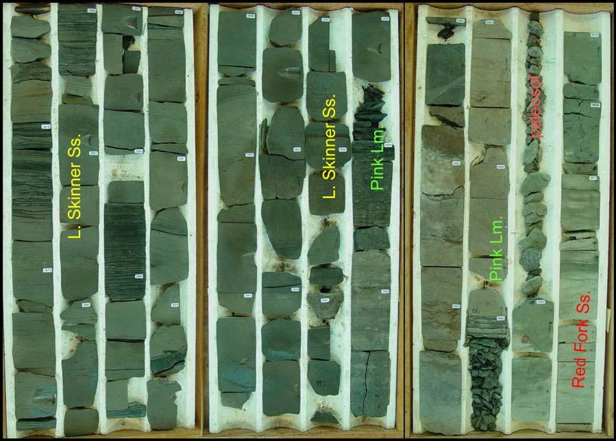 (Figures 21, 22, and 23). One interval of the Lower Skinner channel-fill sandstone shows a porosity of 17.6% and a permeability of 229 md (Figure 24).