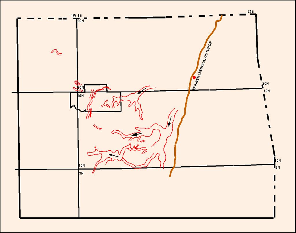 Figure 4. Distribution of channelized Lower Skinner sandstone in northeastern and north-central Oklahoma.